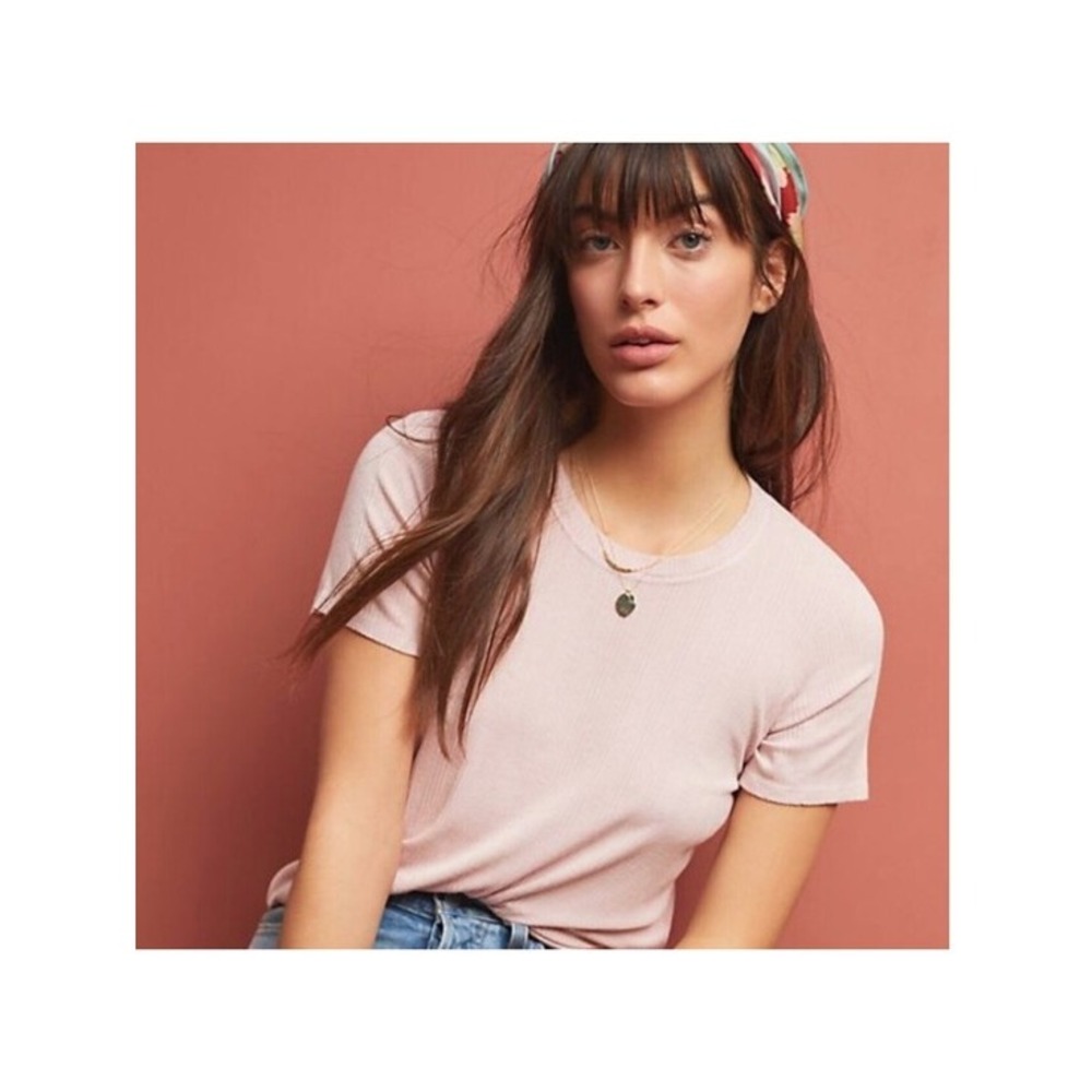 Anthropologie Cloth & Stone Pink Ribbed Tee, Size S